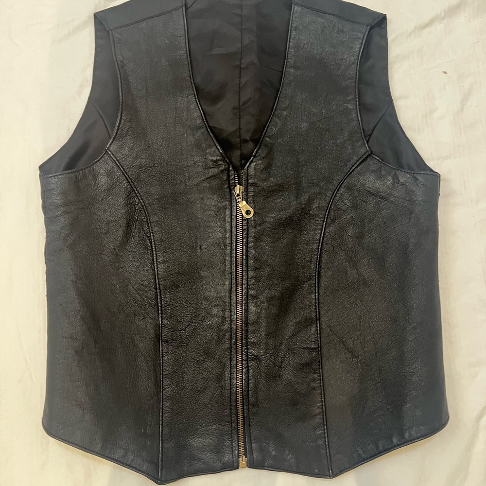 Black Faux Leather Zip-Front Vest Moto Biker Punk Evening - Picture 2 of 11